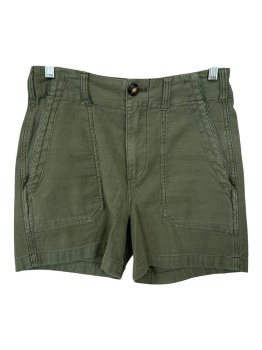 Faherty Size 26 Olive Green Cotton Blend High Waist Front Pockets Shorts Olive Green / 26