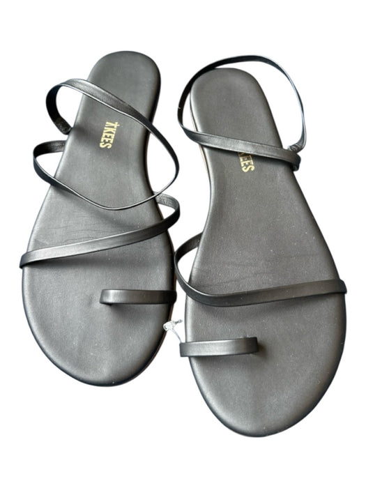Tkees Shoe Size 10 Black Leather Toe Strap Sandals Black / 10
