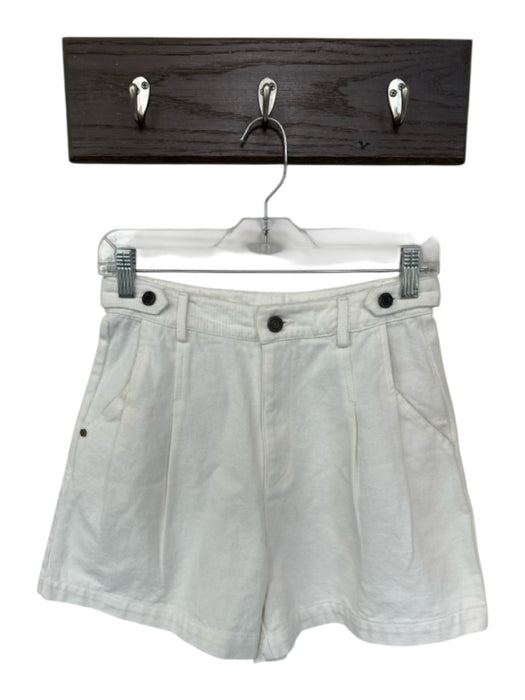 Cleobella Size 26 Ivory Cotton Blend High Waist Front Pockets Denim Shorts Ivory / 26