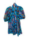 Marie Oliver Size S Blue & Multi Cotton Balloon Sleeve V Neck Mini Dress Blue & Multi / S