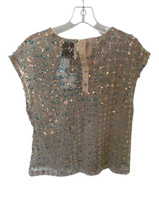 Peach & Parla Size S Tan & Rose Gold Polyester Mesh Overlay Sequins Slip Inc Top Tan & Rose Gold / S