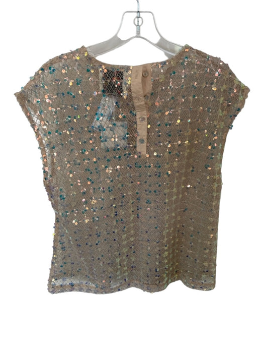 Peach & Parla Size S Tan & Rose Gold Polyester Mesh Overlay Sequins Slip Inc Top Tan & Rose Gold / S