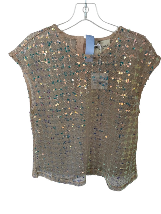 Peach & Parla Size S Tan & Rose Gold Polyester Mesh Overlay Sequins Slip Inc Top Tan & Rose Gold / S