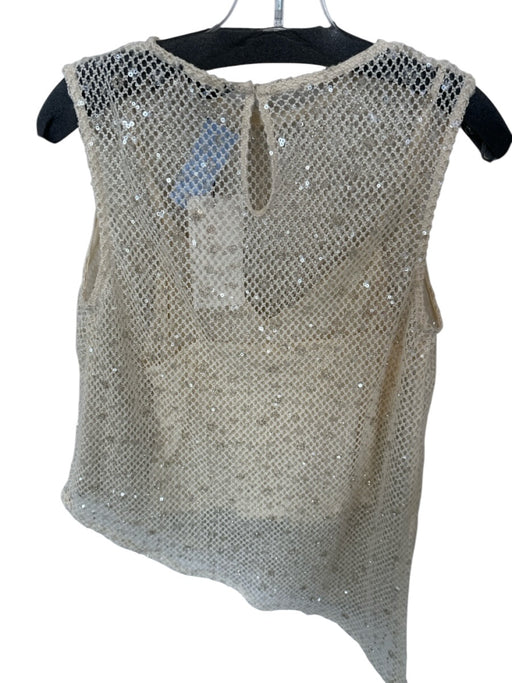 Zara Size S Cream Polyester Mesh Overlay Sequins Slip Inc Sleeveless Top Cream / S