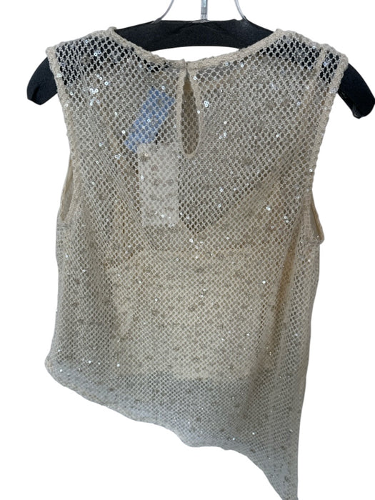 Zara Size S Cream Polyester Mesh Overlay Sequins Slip Inc Sleeveless Top Cream / S