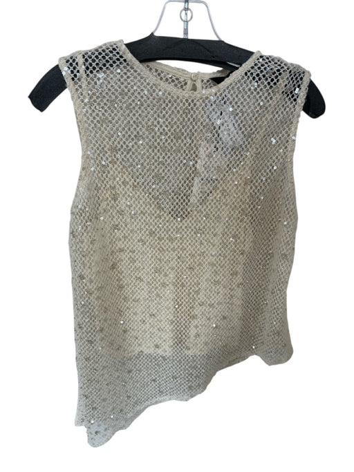 Zara Size S Cream Polyester Mesh Overlay Sequins Slip Inc Sleeveless Top Cream / S