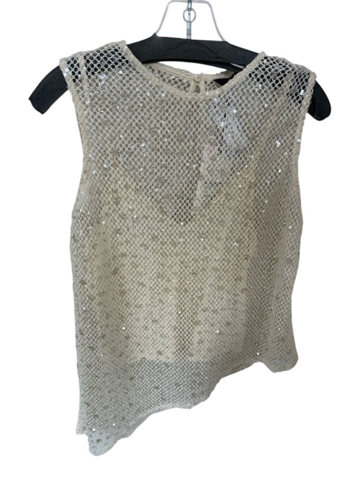 Zara Size S Cream Polyester Mesh Overlay Sequins Slip Inc Sleeveless Top Cream / S