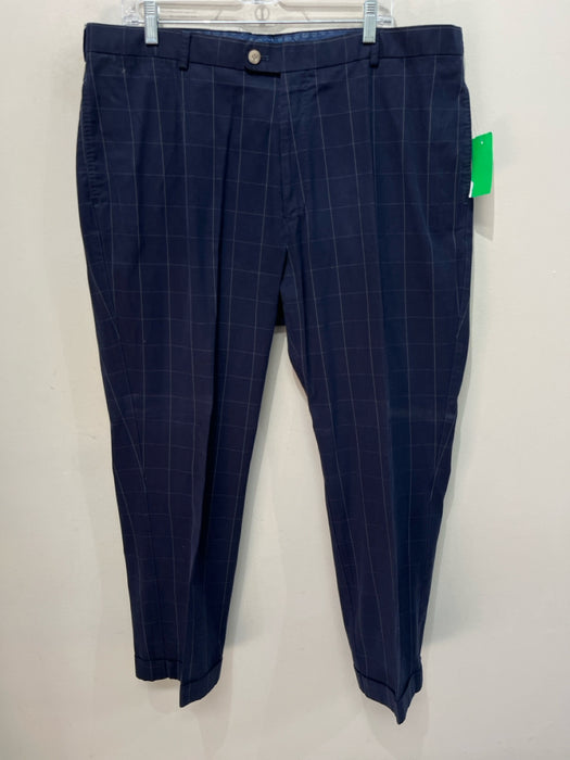 Peter Millar Size 40 Blue & White Cotton Blend Grid Khaki Cuffed Men's Pants