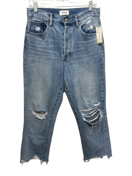 Pistola Size 28 Light Wash Cotton Denim High Rise Straight Leg Distressed Jeans Light Wash / 28