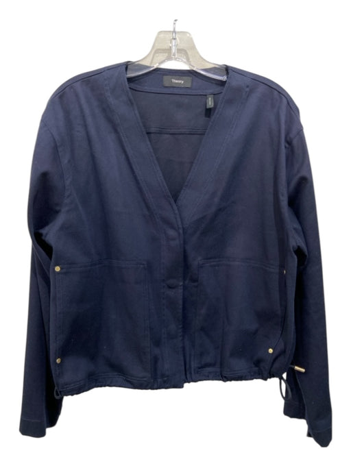 Theory Size S Navy Cotton & Modal Pocket Button Up Cardigan Navy / S