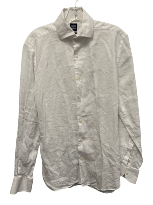 Boggi Size 16 White Linen Solid Button Up Men's Long Sleeve Shirt White / 16