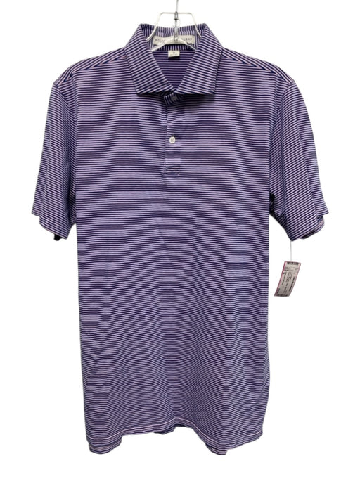 Holderness & Bourne Size M Pink & Navy Print Cotton Striped Polo Short Sleeve Pink & Navy Print / M