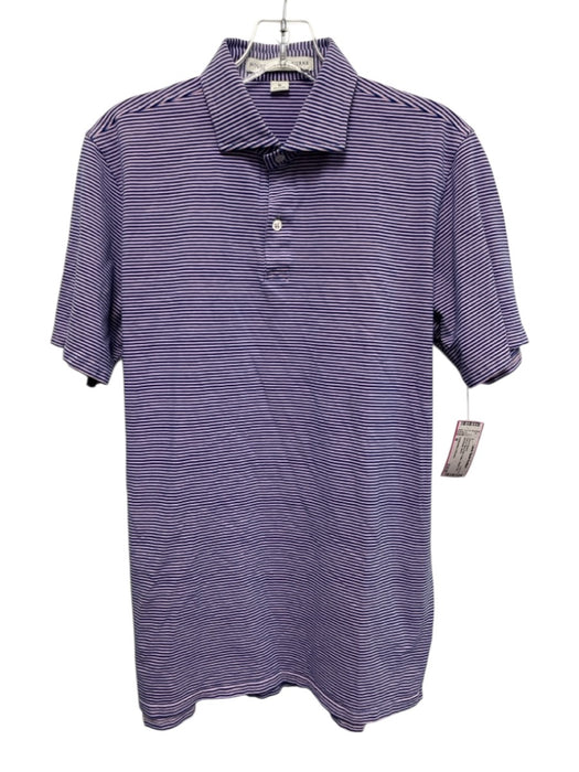 Holderness & Bourne Size M Pink & Navy Print Cotton Striped Polo Short Sleeve Pink & Navy Print / M