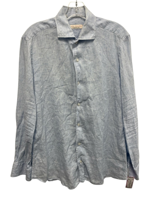Luca Faloni Size 40 Light Blue & White Linen Blend Stripe Long Sleeve Shirt Light Blue & White / 40