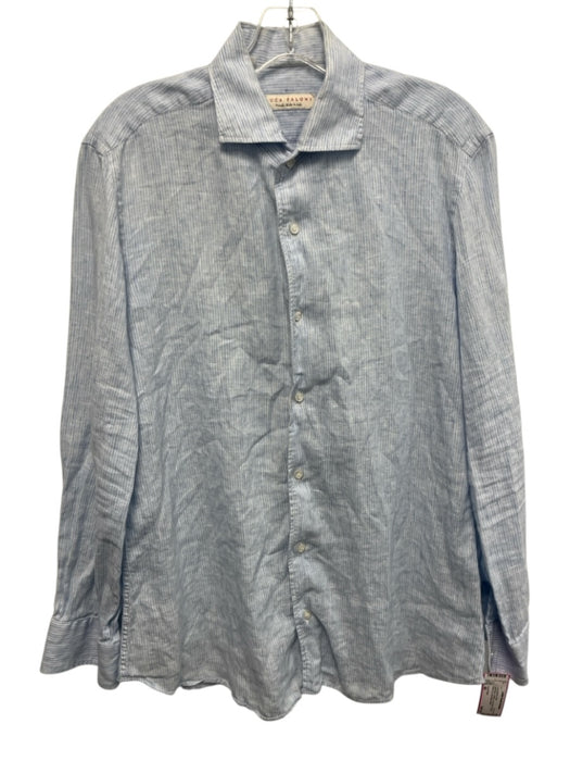 Luca Faloni Size 40 Light Blue & White Linen Blend Stripe Long Sleeve Shirt Light Blue & White / 40