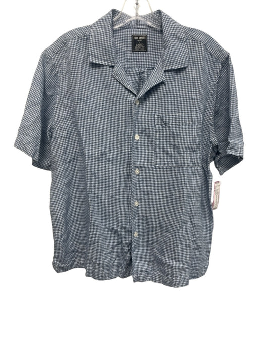 Todd Snyder Size M Blue & White Linen Plaid Button Up Camp Collar Short Sleeve Blue & White / M