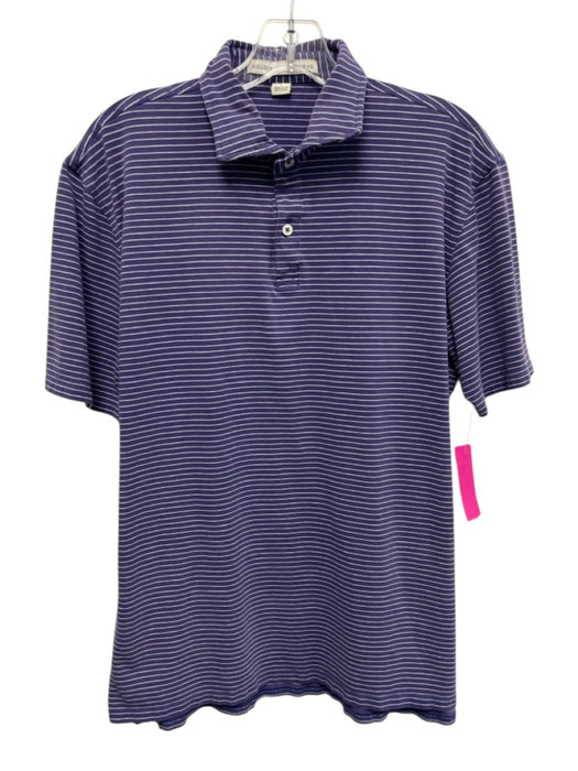 Holderness & Bourne Size L Purple & White Cotton Striped Polo Men's Short Sleeve Purple & White / L