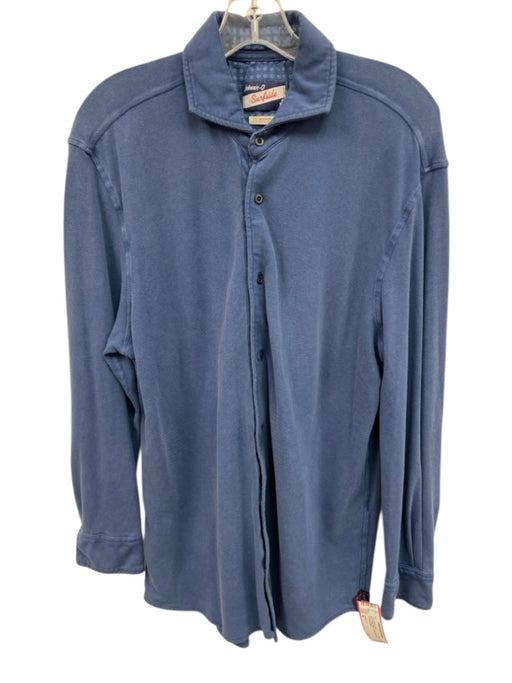 Johnnie O Size M Blue Cotton Blend Solid Button Up Men's Long Sleeve Shirt Blue / M