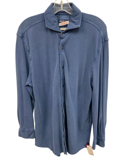 Johnnie O Size M Blue Cotton Blend Solid Button Up Men's Long Sleeve Shirt Blue / M