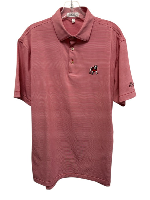 Peter Millar Size M Red & White Synthetic Striped Polo Athleisure Short Sleeve Red & White / M