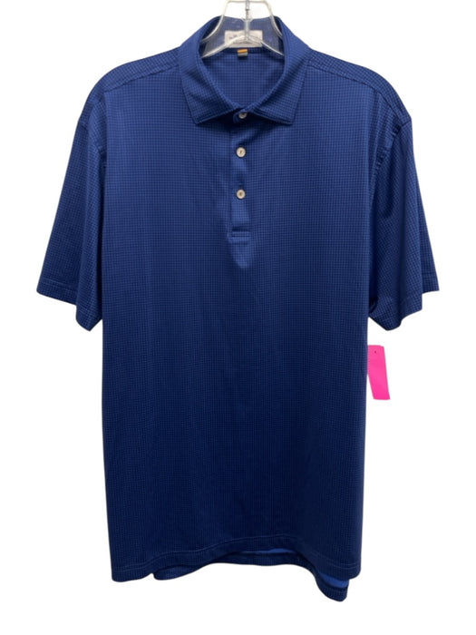 Peter Millar Size M Blue & Navy Synthetic Plaid Polo Athleisure Short Sleeve Blue & Navy / M