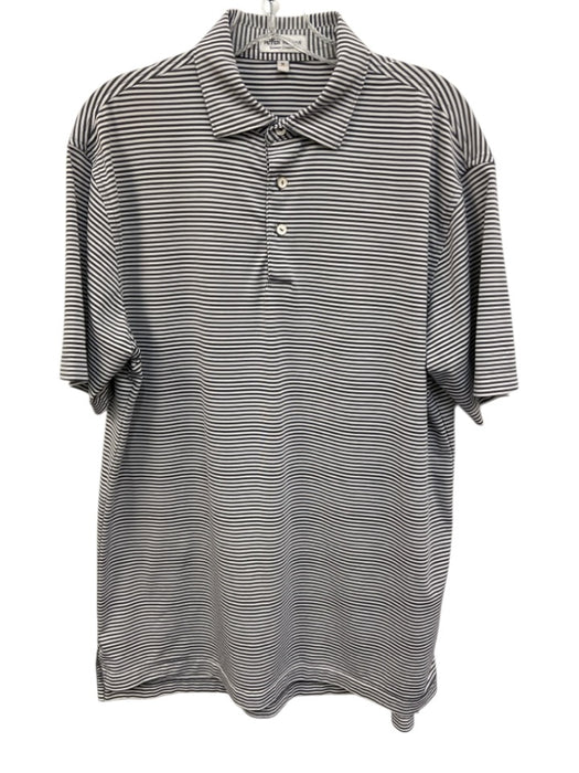 Peter Millar Size M Gray & White Synthetic Striped Polo Athleisure Short Sleeve Gray & White / M