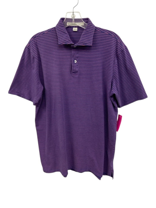 Holderness & Bourne Size L Purple & Pink Cotton Striped Polo Men's Short Sleeve Purple & Pink / L