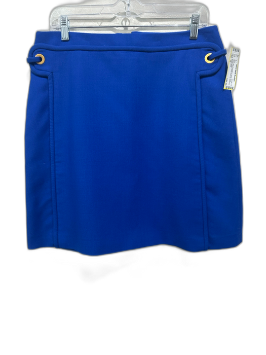 Tory Burch Size 10 Blue Polyester & Wool Knee Length Panel Detail Back Zip Skirt Blue / 10