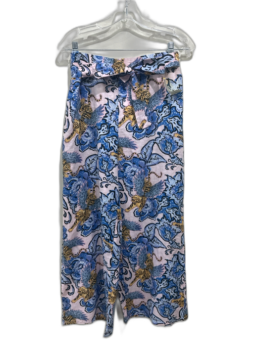 Las Surenas Size L Pink, Blue, Orange Linen & Cotton Elastic Waist Pant Set Pink, Blue, Orange / L