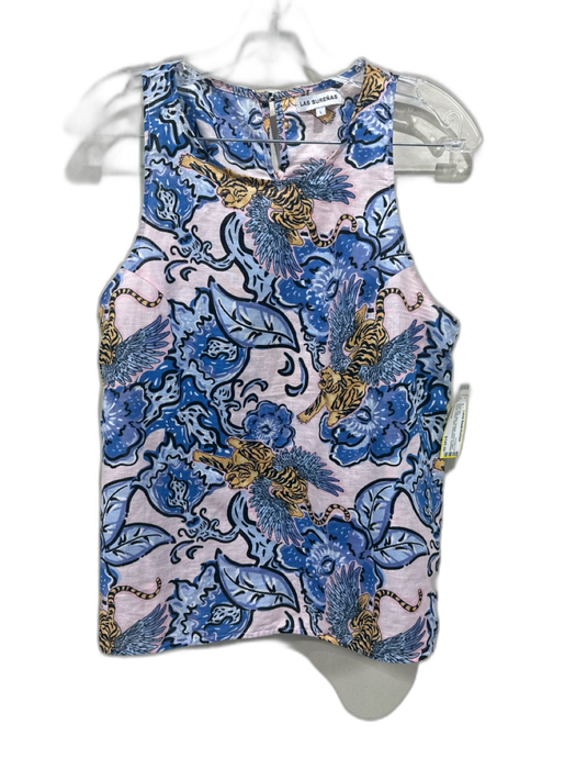 Las Surenas Size L Pink, Blue, Orange Linen & Cotton Elastic Waist Pant Set Pink, Blue, Orange / L
