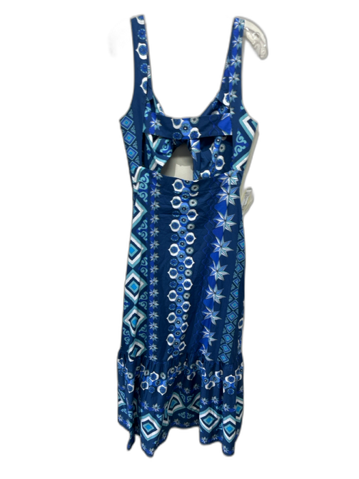 Double J Size L Blue, White, Green Cotton Maxi All Over Print Sleeveless Dress Blue, White, Green / L