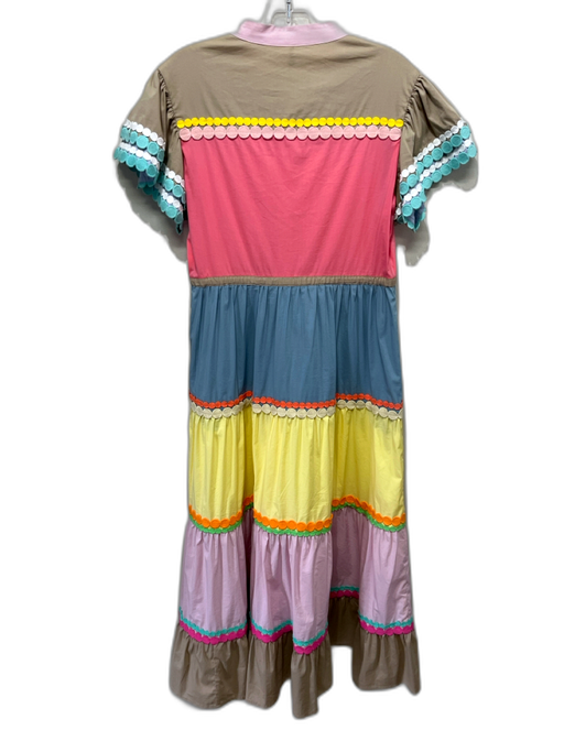 Celia B Size L Pink, Blue, Multi Cotton Blend Short Sleeve Button Up Maxi Dress Pink, Blue, Multi / L