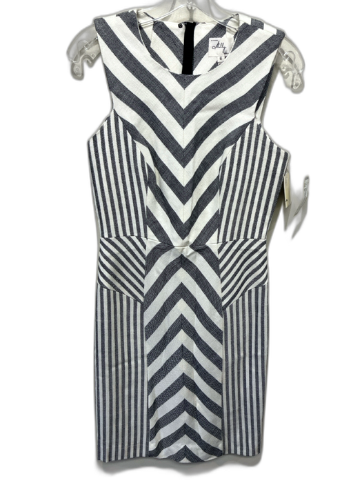 Milly Size 6 White & Gray Viscose Striped Sleeveless Back Zip Below knee Dress White & Gray / 6
