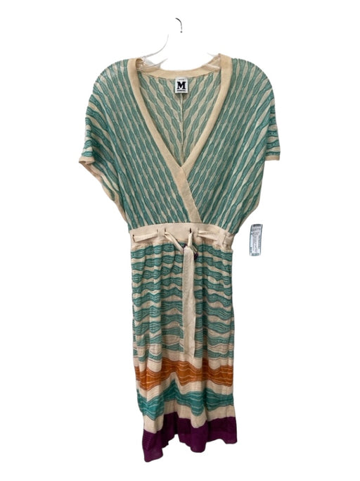 Missoni Size 44 Cream & Multi Knit Belted Striped V Neck Dress Cream & Multi / 44