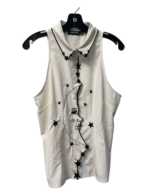 Jawbreaker Size L White & Black Moon & Stars Button Up Collared Sleeveless Top White & Black / L