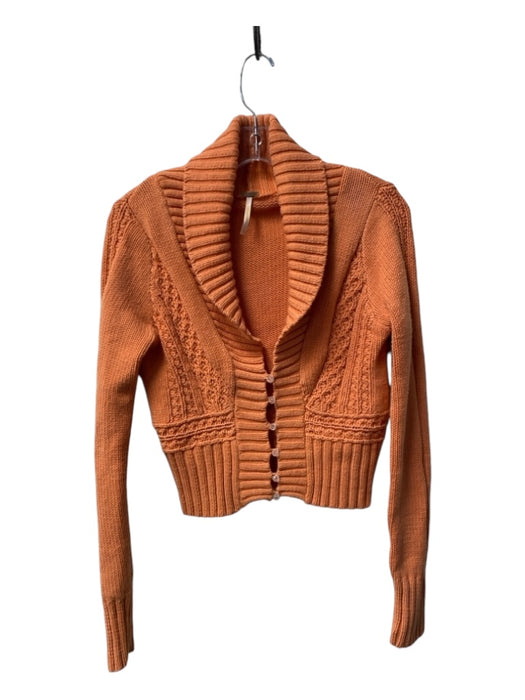 Free People Size Large Orange Cotton Knit Cardigan 5 Button Sweater Orange / Large