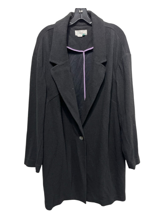 Anthropologie Size 2X Black Cotton & Polyester Pockets 1 Button Coat Black / 2X