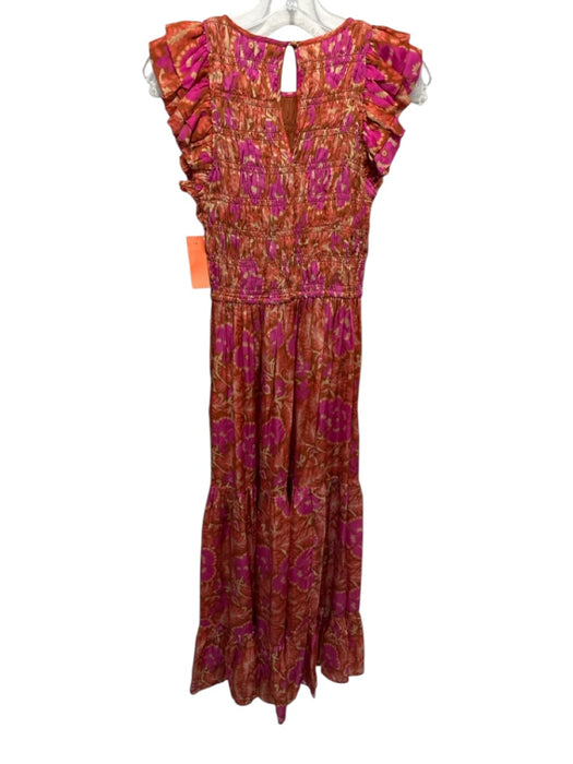 Cleobella Size XS Orange & Pink Lenzing viscose Satin Floral Sleeveless Dress Orange & Pink / XS