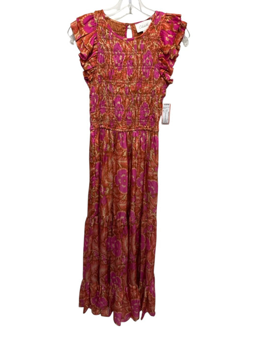 Cleobella Size XS Orange & Pink Lenzing viscose Satin Floral Sleeveless Dress Orange & Pink / XS
