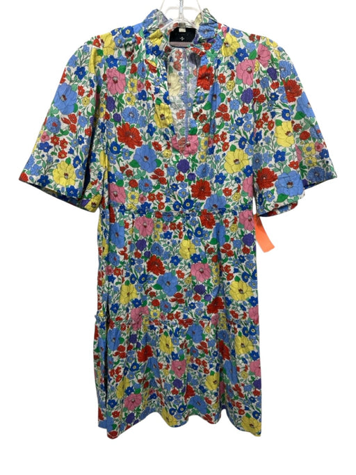 Tuckernuck Size XS White & Multi Cotton Floral Short Sleeve Notch Neck Dress White & Multi / XS