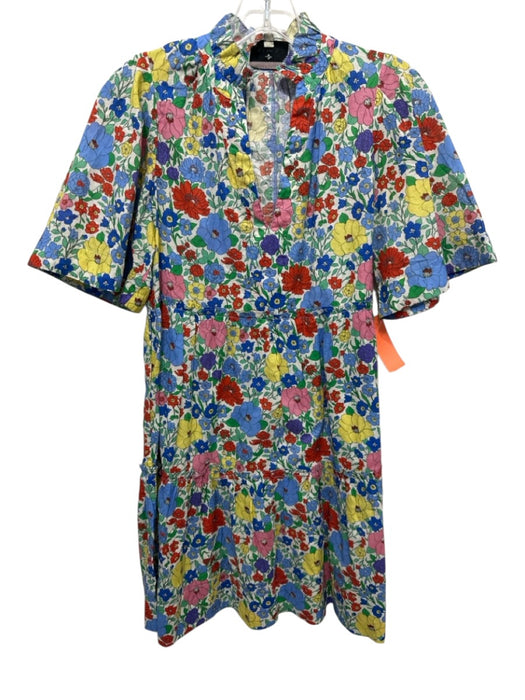 Tuckernuck Size XS White & Multi Cotton Floral Short Sleeve Notch Neck Dress White & Multi / XS