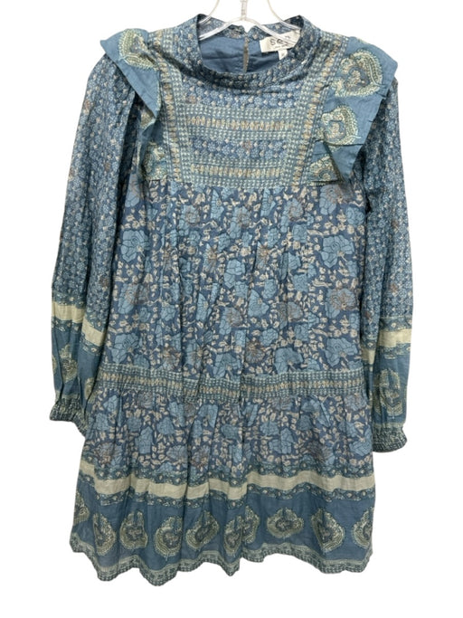 Sea New York Size XS Mixed Blues Cotton Floral Long Balloon Sleeve Dress Mixed Blues / XS