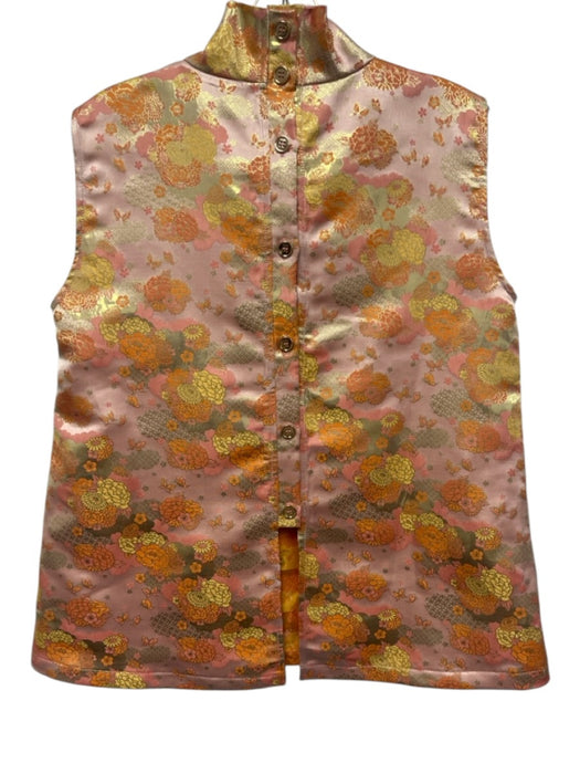 Buru Size XS Pink, Orange & Yellow Metallic Thread Floral Sleeveless Top Pink, Orange & Yellow / XS