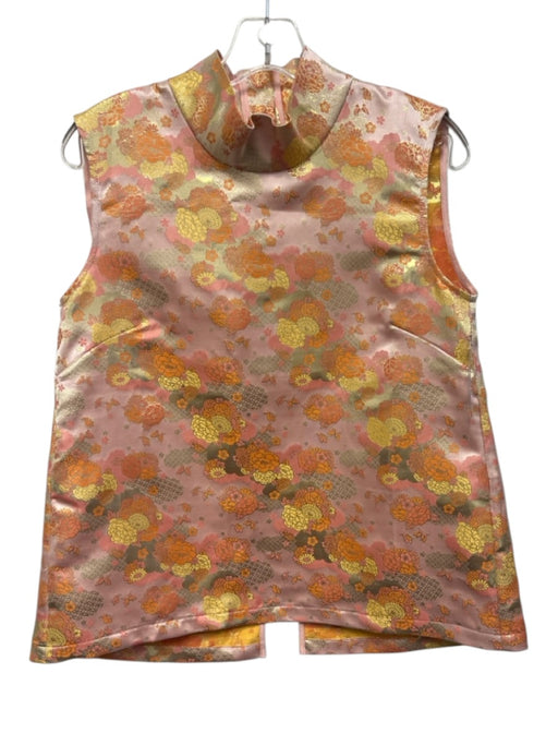 Buru Size XS Pink, Orange & Yellow Metallic Thread Floral Sleeveless Top Pink, Orange & Yellow / XS