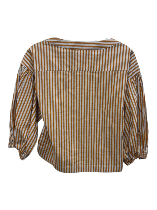 Buru Size XS Blue & Orange Cotton Striped 3/4 puff sleeve Button Detail Top Blue & Orange / XS