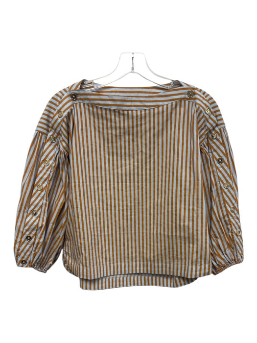 Buru Size XS Blue & Orange Cotton Striped 3/4 puff sleeve Button Detail Top Blue & Orange / XS