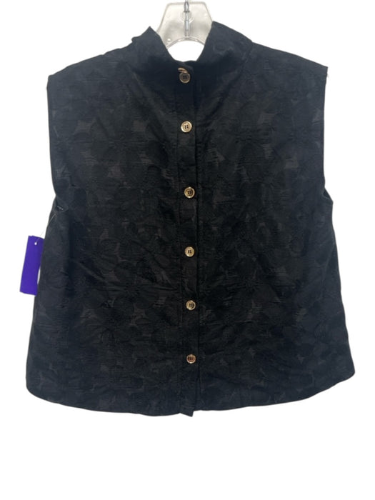 Buru Size XS Black Polyester & Cotton Lace Sleeveless Mock Neck Back Buttons Top Black / XS