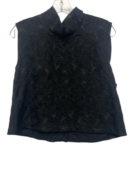 Buru Size XS Black Polyester & Cotton Lace Sleeveless Mock Neck Back Buttons Top Black / XS
