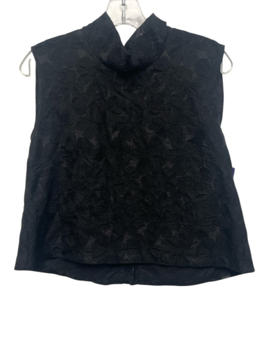 Buru Size XS Black Polyester & Cotton Lace Sleeveless Mock Neck Back Buttons Top Black / XS