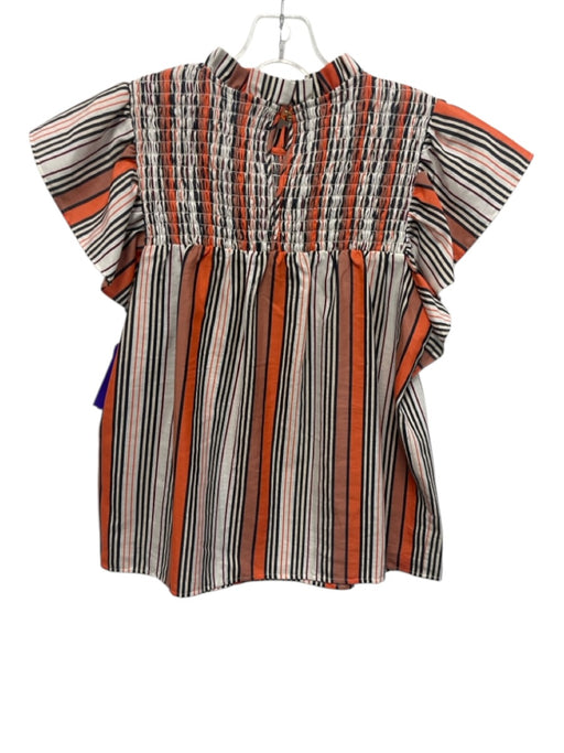 Marie Oliver Size XS Orange, White & Navy Silk & Cotton Striped Smocked Top Top Orange, White & Navy / XS